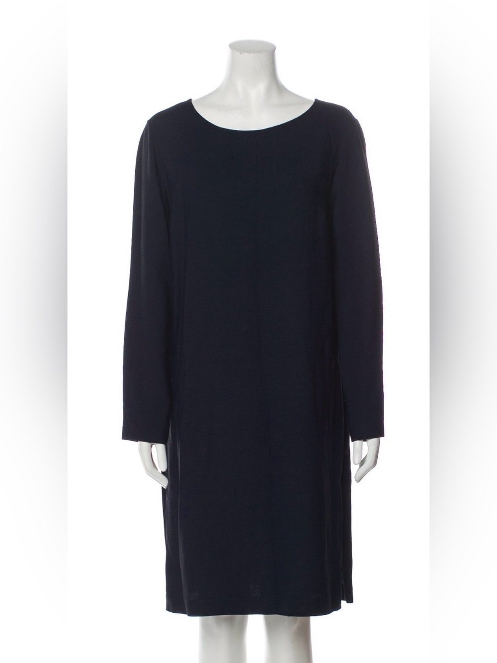 The Row Navy Long-Sleeve Shift Dress with Boat Neck